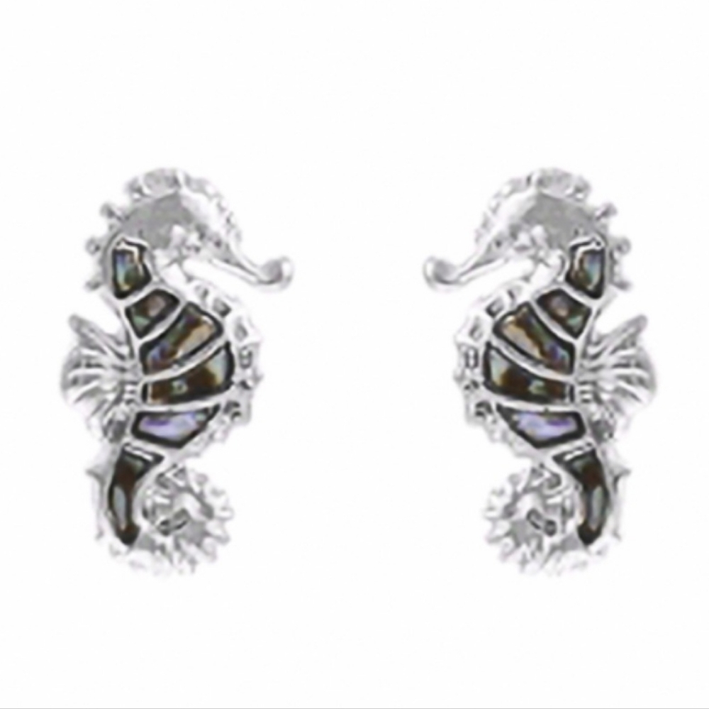 Minimalist Abalone Seahorse Earrings